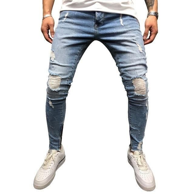 Rippede Sidestripete Jeans Mote Moteklær Herre Skinny Stretch Jeans Bukser Slim Fritids Denim Jeans Jeans Hombre