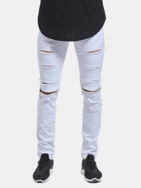 Skinny Hip Hop Rippede Knee Zipper Jeans