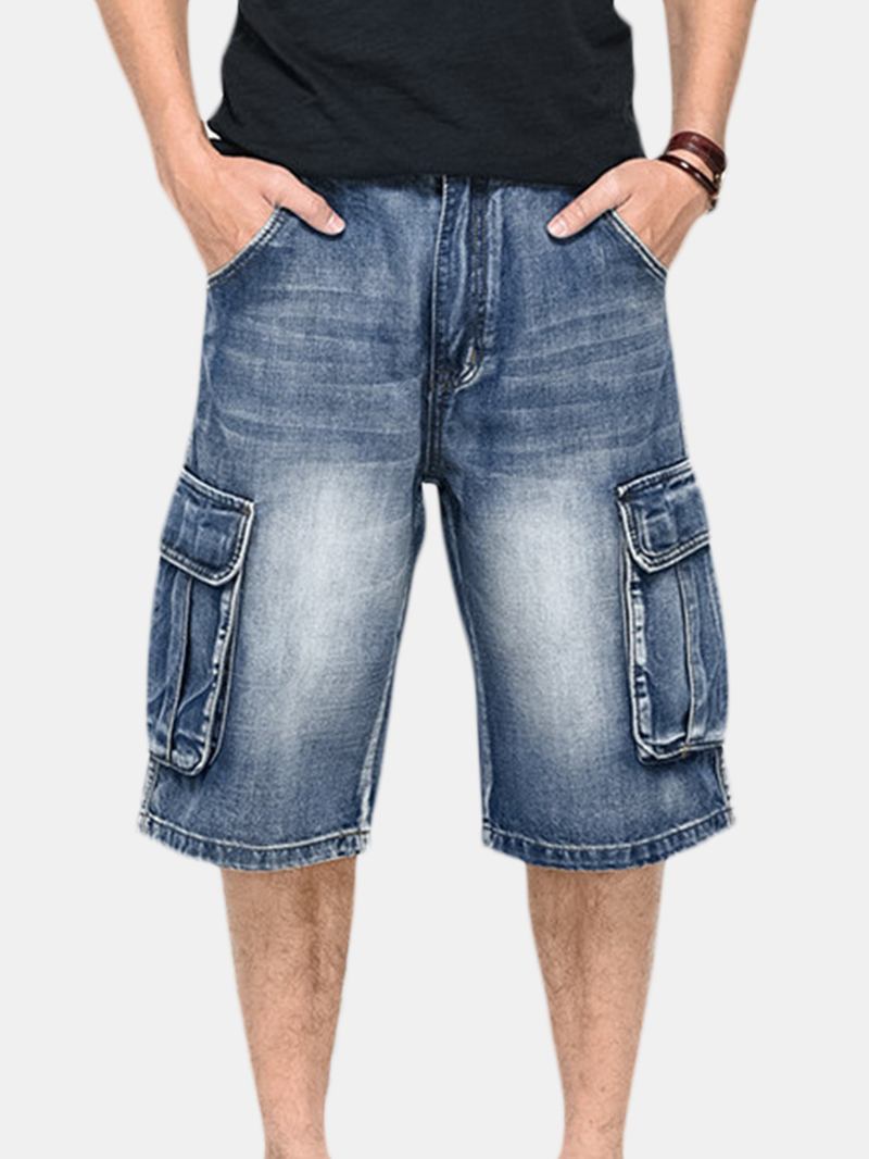 Sommer Herre Store Lommer Jeans Loose Gate Skateboard Denim Shorts