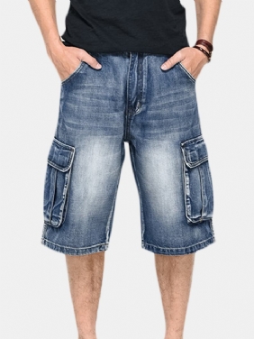 Sommer Herre Store Lommer Jeans Loose Gate Skateboard Denim Shorts