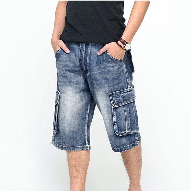 Sommer Herre Store Lommer Jeans Loose Gate Skateboard Denim Shorts