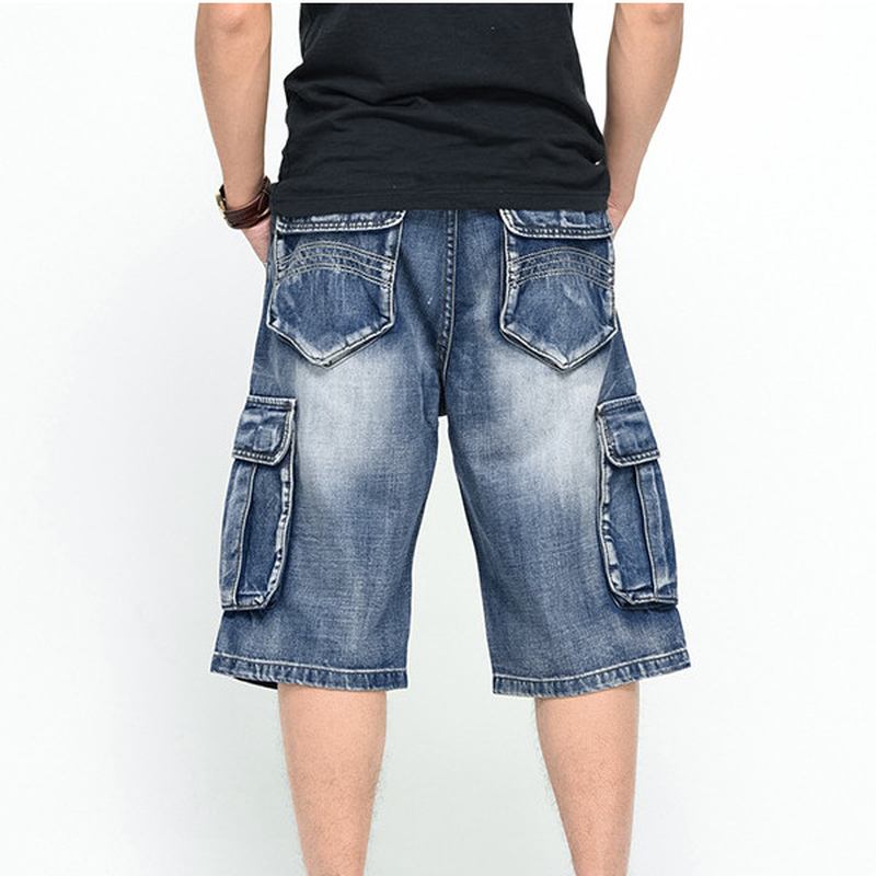 Sommer Herre Store Lommer Jeans Loose Gate Skateboard Denim Shorts