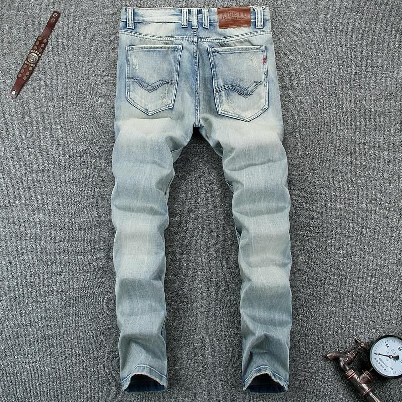 Sommerstil Lyseblå Farge Mote Jeans Herre Høykvalitets Slim Fit Rippede Jeans For Herre Knapper Bukser Merke Biker Jeans Herre