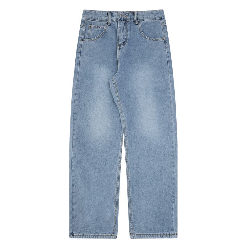 Straight Denim Løse Wide Leg Bukser Retro Washed Cropped Fritids Bukser