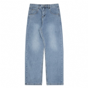 Straight Denim Løse Wide Leg Bukser Retro Washed Cropped Fritids Bukser