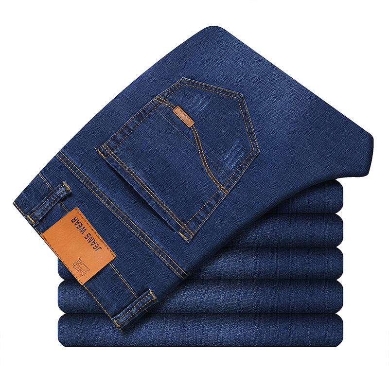 Vår- Og Sommerjeans For Menn Stretch Slanke Rett Midjebukser I Stor Størrelse Business Fritids Bukser