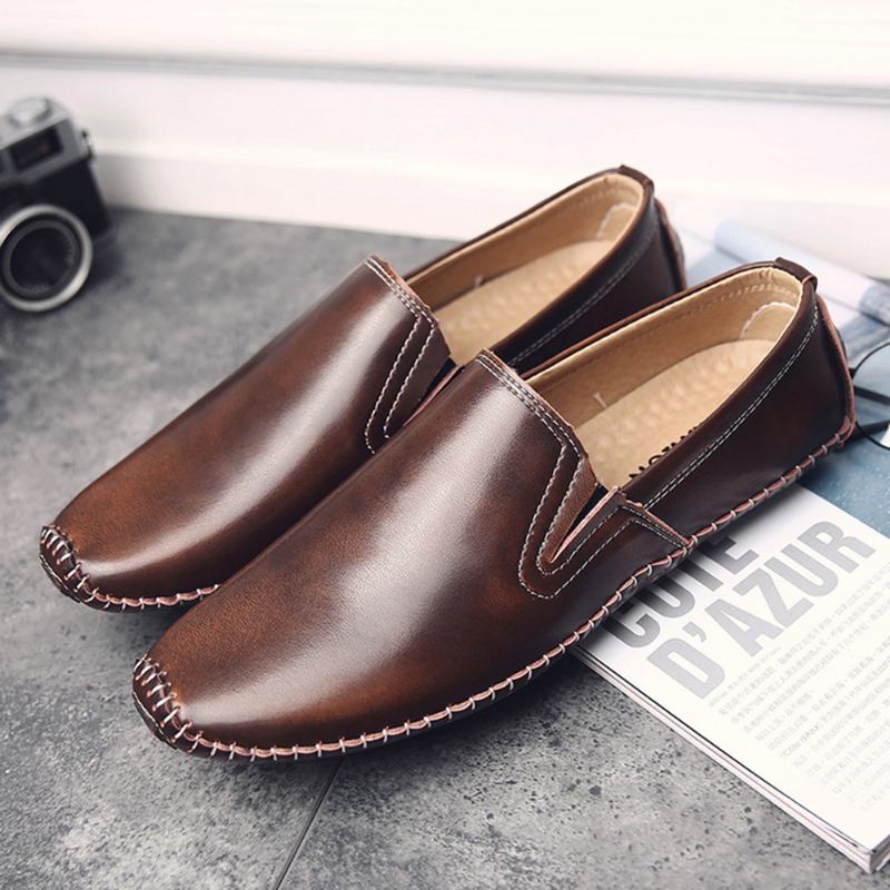 Menn Fritids Ekte Skinn Slip On Flat Loafers Loafers