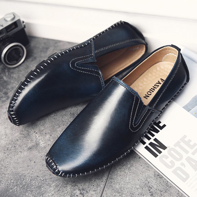 Menn Fritids Ekte Skinn Slip On Flat Loafers Loafers