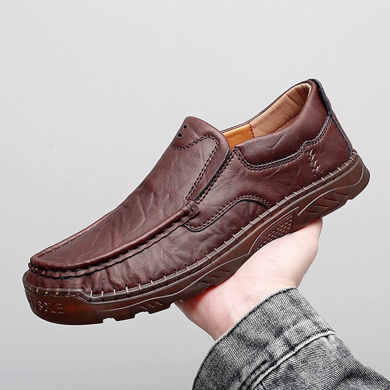 Menn Kuskinn Pustende Håndsøm Myk Såle Slip On Solid Fritids Loafer Sko