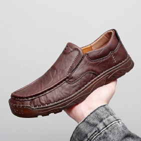 Menn Kuskinn Pustende Håndsøm Myk Såle Slip On Solid Fritids Loafer Sko