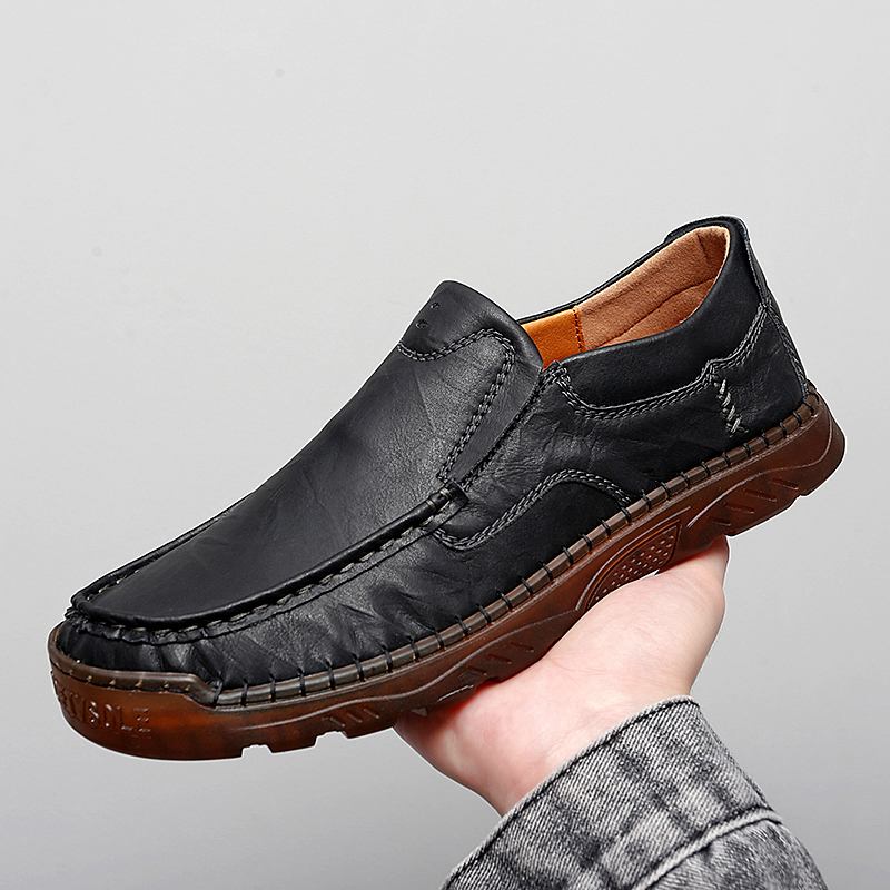 Menn Kuskinn Pustende Håndsøm Myk Såle Slip On Solid Fritids Loafer Sko