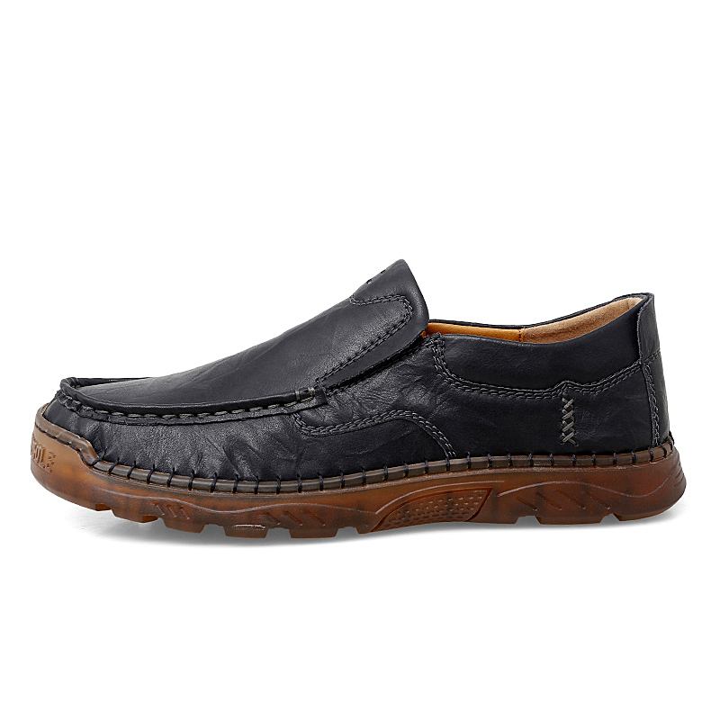 Menn Kuskinn Pustende Håndsøm Myk Såle Slip On Solid Fritids Loafer Sko