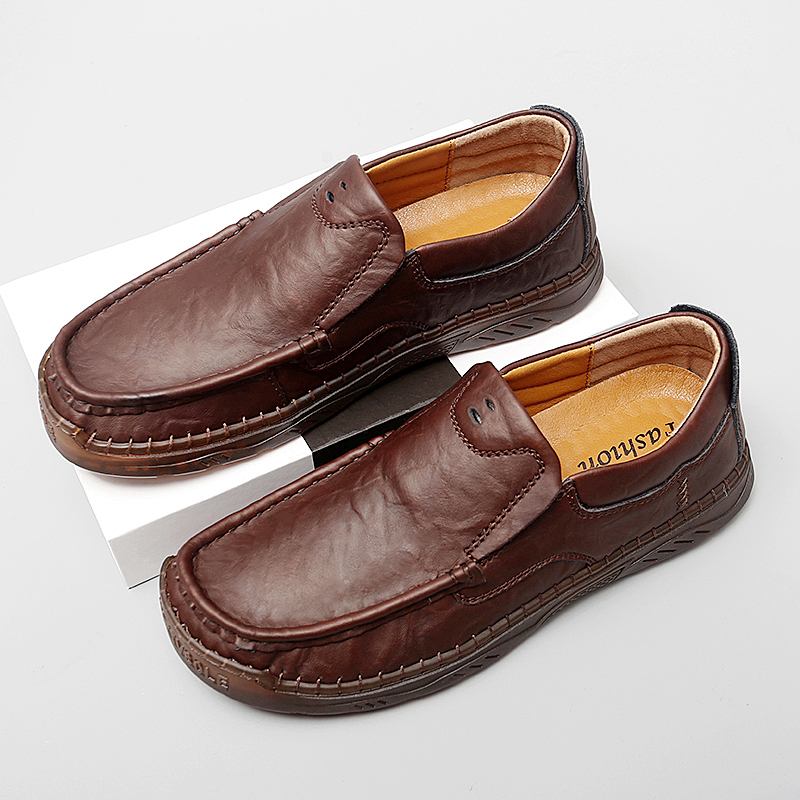 Menn Kuskinn Pustende Håndsøm Myk Såle Slip On Solid Fritids Loafer Sko