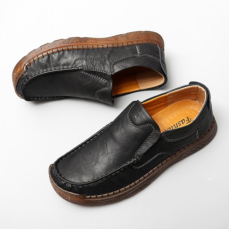 Menn Kuskinn Pustende Håndsøm Myk Såle Slip On Solid Fritids Loafer Sko