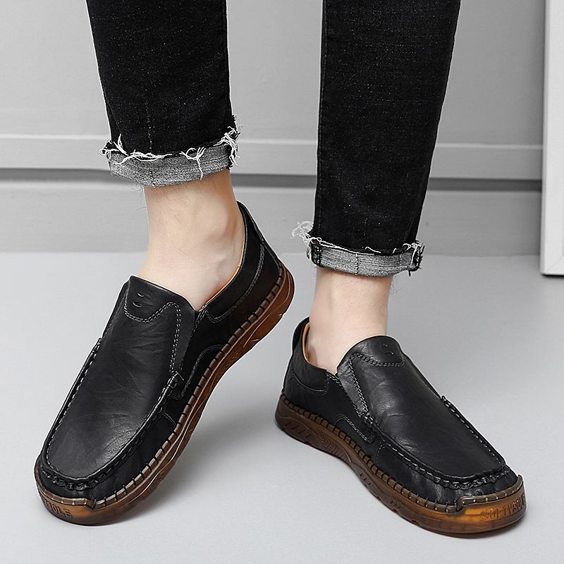 Menn Kuskinn Pustende Håndsøm Myk Såle Slip On Solid Fritids Loafer Sko