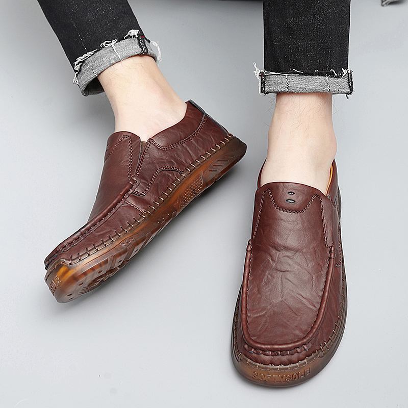 Menn Kuskinn Pustende Håndsøm Myk Såle Slip On Solid Fritids Loafer Sko