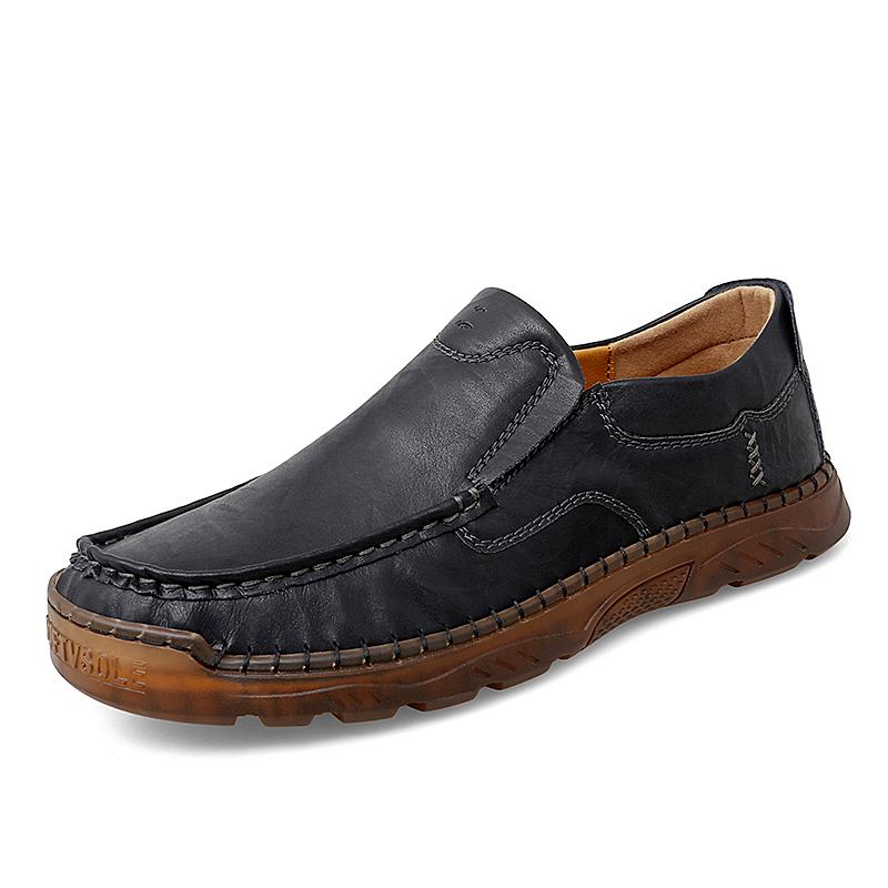 Menn Kuskinn Pustende Håndsøm Myk Såle Slip On Solid Fritids Loafer Sko