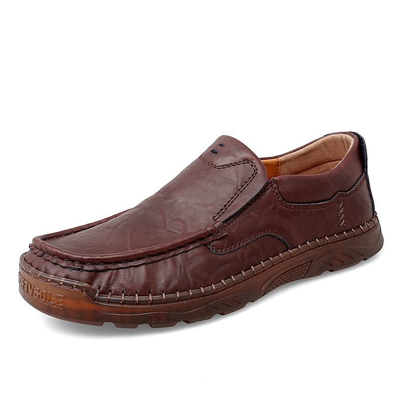 Menn Kuskinn Pustende Håndsøm Myk Såle Slip On Solid Fritids Loafer Sko