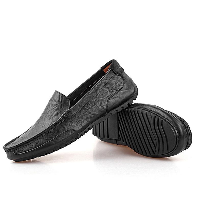 Menn Leather Fritids Driving Slip On Outdoor Flat Myk Komfortabel Loafers Sko