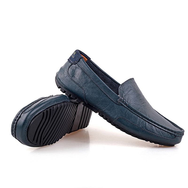 Menn Leather Fritids Driving Slip On Outdoor Flat Myk Komfortabel Loafers Sko