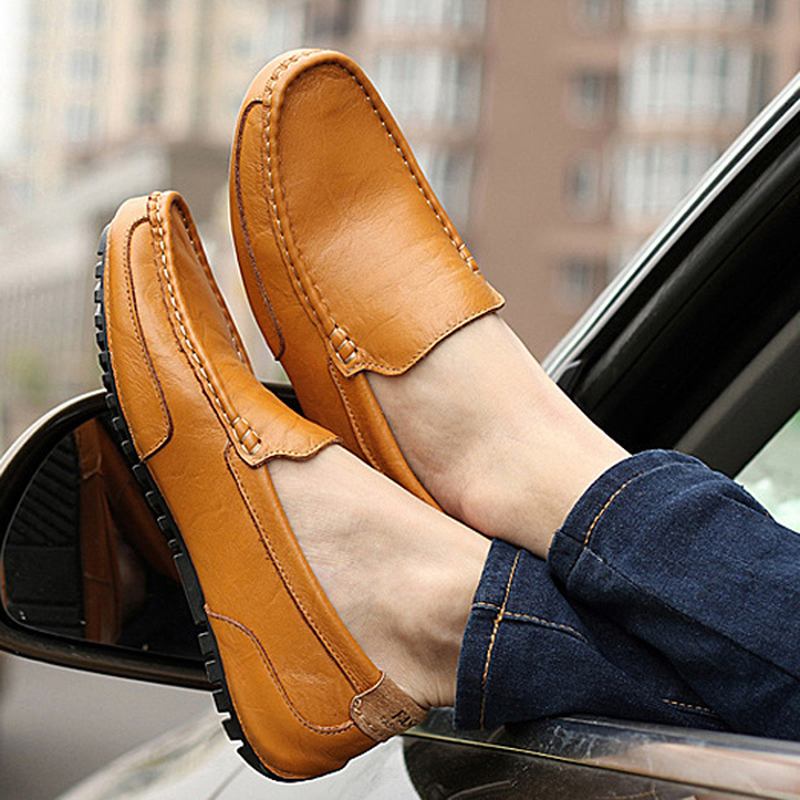 Menn Leather Fritids Driving Slip On Outdoor Flat Myk Komfortabel Loafers Sko