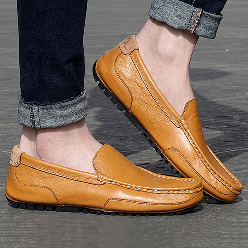 Menn Leather Fritids Driving Slip On Outdoor Flat Myk Komfortabel Loafers Sko