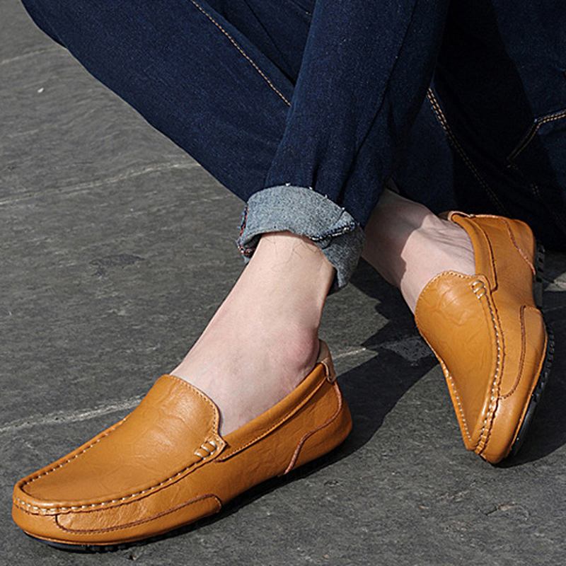 Menn Leather Fritids Driving Slip On Outdoor Flat Myk Komfortabel Loafers Sko