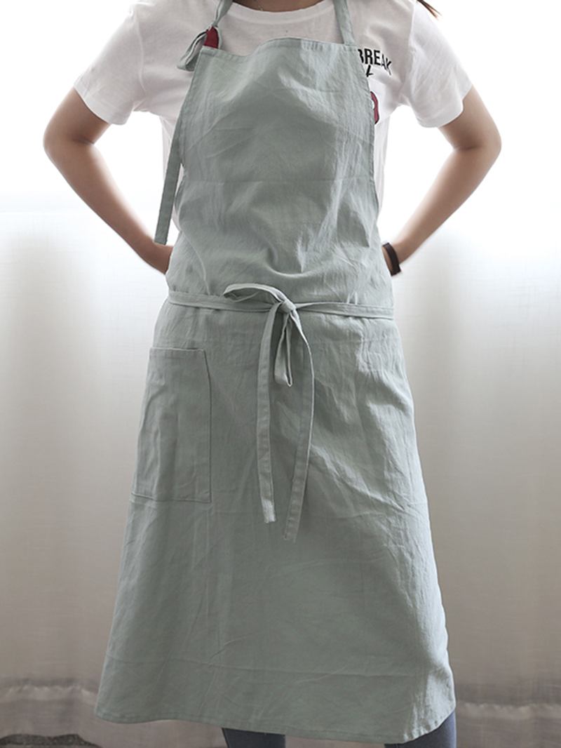 Japansk Ensfarget Lin Bomull Vintage Pinafore Kjole