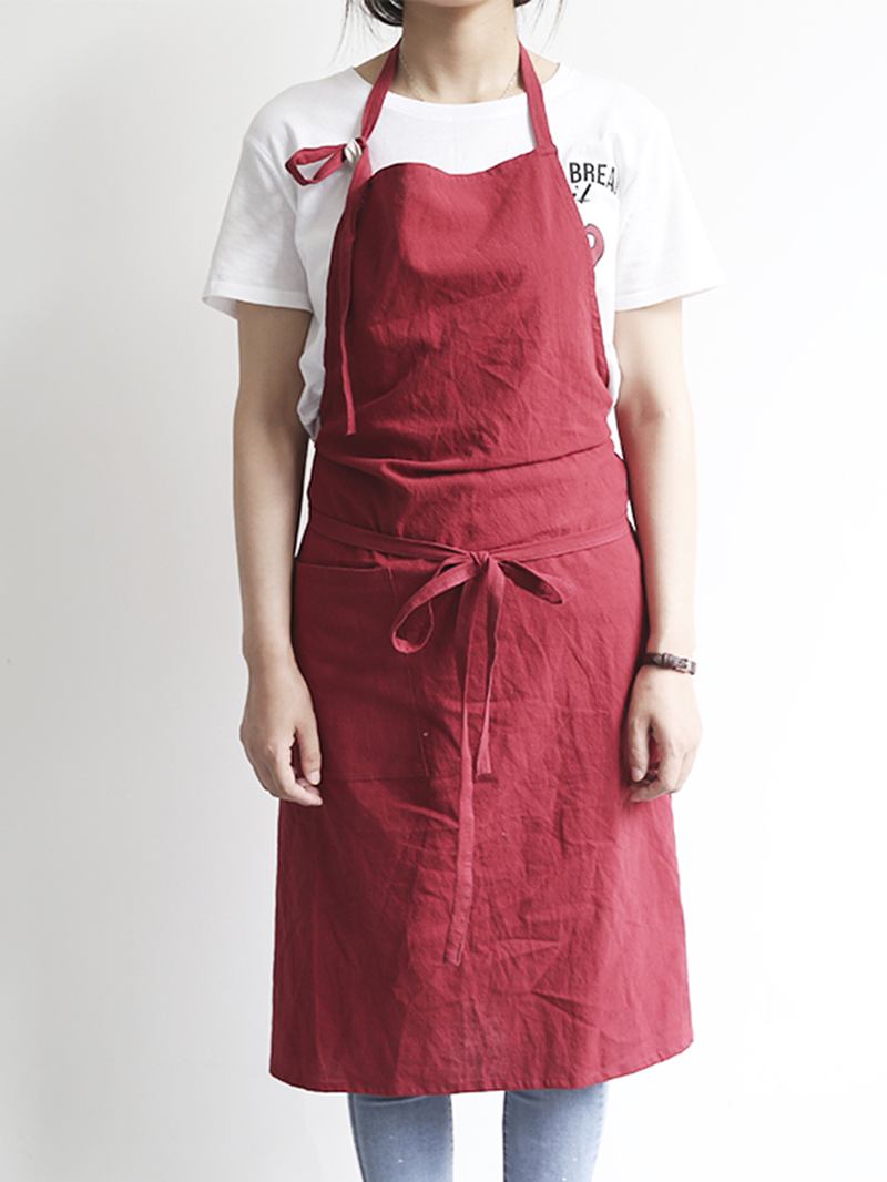 Japansk Ensfarget Lin Bomull Vintage Pinafore Kjole