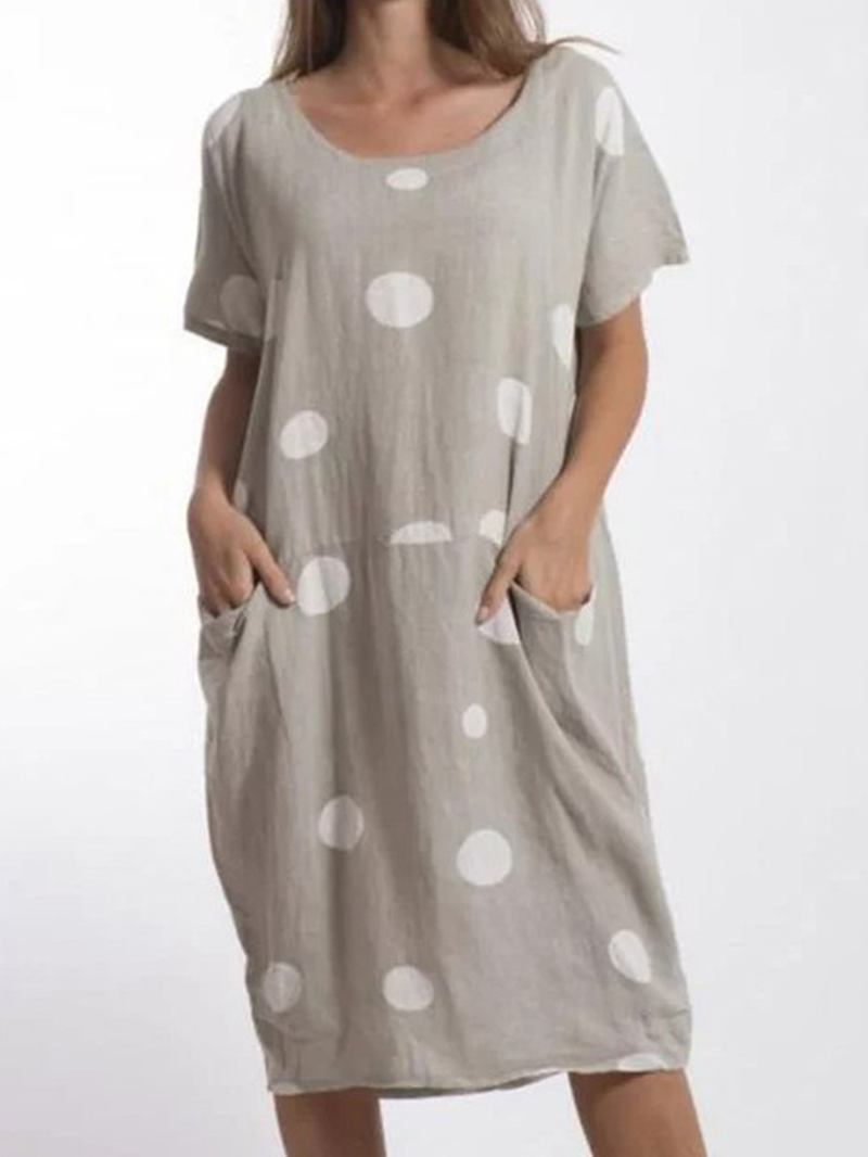 Kvinner Polka Dots Trykt Midi Crew Neck Fritids Dress