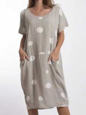 Kvinner Polka Dots Trykt Midi Crew Neck Fritids Dress