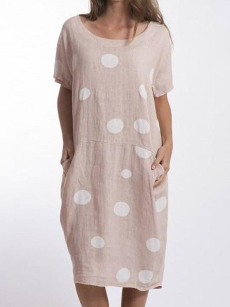 Kvinner Polka Dots Trykt Midi Crew Neck Fritids Dress