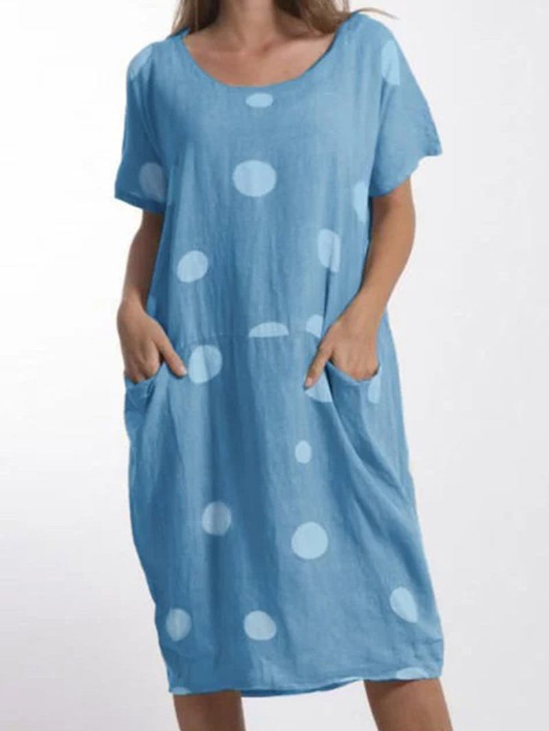 Kvinner Polka Dots Trykt Midi Crew Neck Fritids Dress