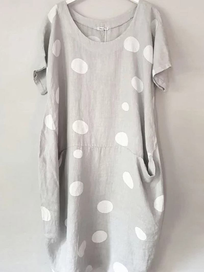 Kvinner Polka Dots Trykt Midi Crew Neck Fritids Dress