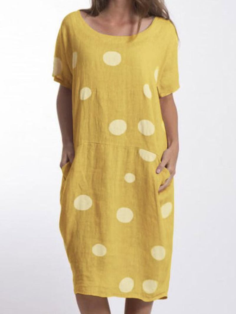 Kvinner Polka Dots Trykt Midi Crew Neck Fritids Dress