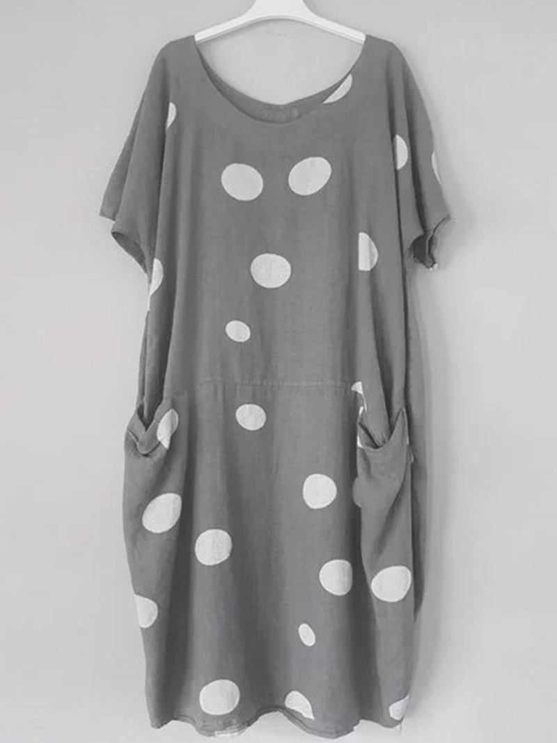 Kvinner Polka Dots Trykt Midi Crew Neck Fritids Dress