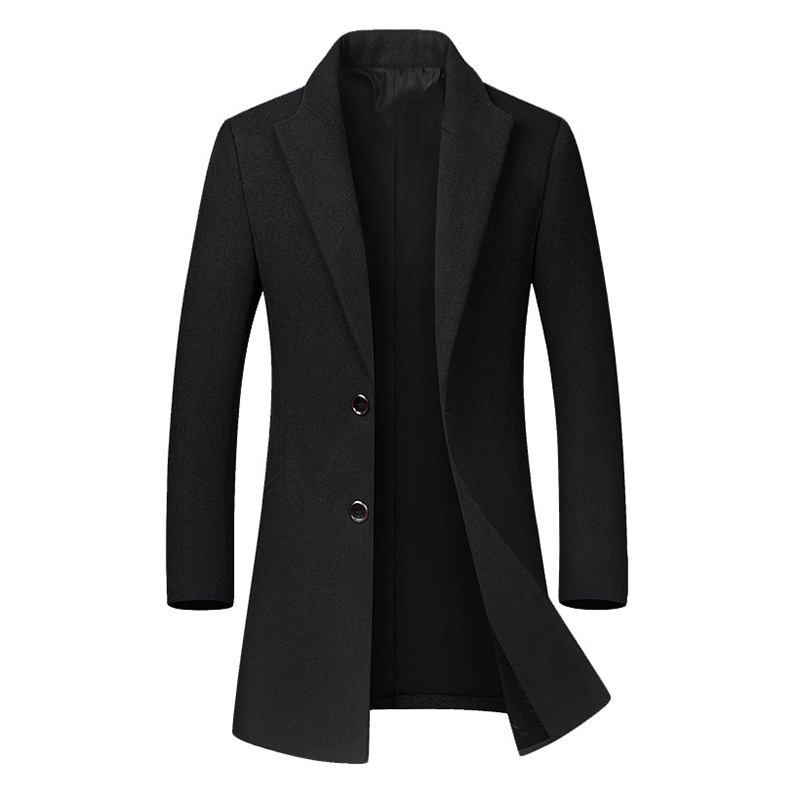 Herre Business Fritids Ull Trench Coat Mid-long Single Breasted Slim Fit Coat