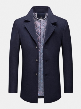 Herre Business Single-breasted Ensfarget Ullstoff Trenchcoats