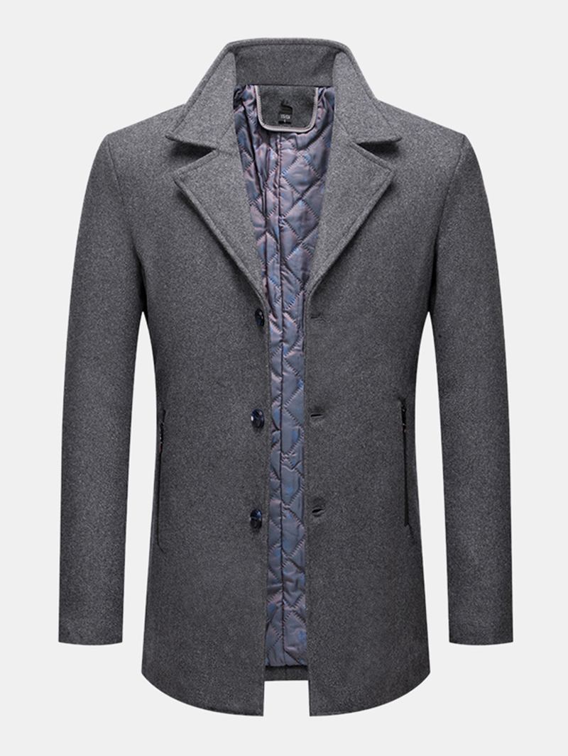 Herre Business Single-breasted Ensfarget Ullstoff Trenchcoats