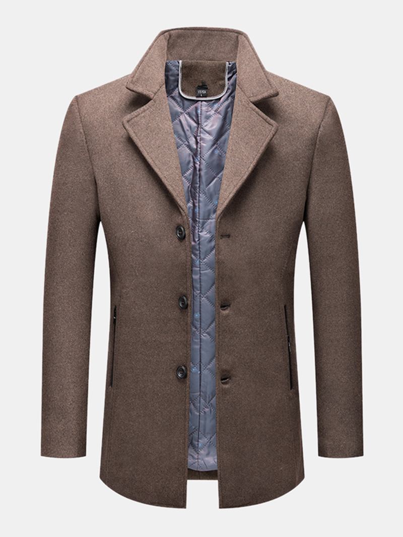 Herre Business Single-breasted Ensfarget Ullstoff Trenchcoats