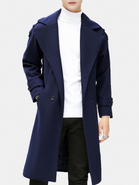 Herre Slim Mid Long Dobbel Breasted Tykk Varm Stilig Trench Coat Ulloverfrakk