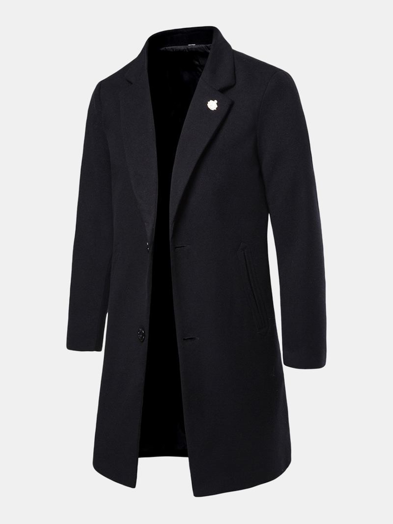 Herre Svart Single-breasted Mellomlang Lomme Jakkeslag Business Trench Coats