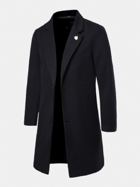 Herre Svart Single-breasted Mellomlang Lomme Jakkeslag Business Trench Coats