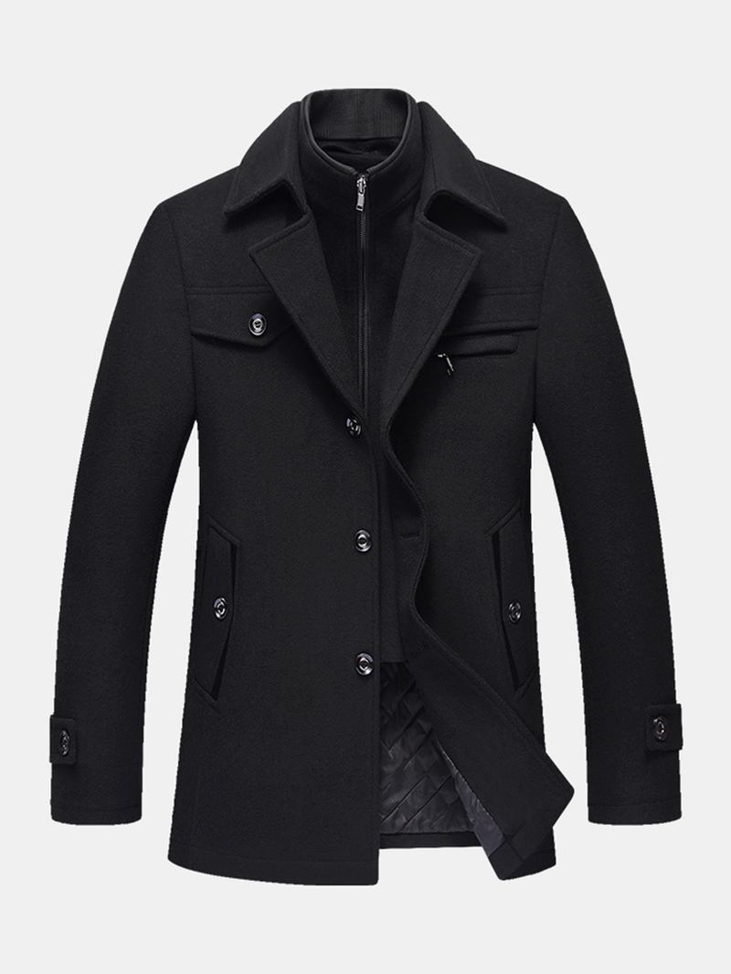 Herre Thicken Warm Solid Business Ull Trench Coats