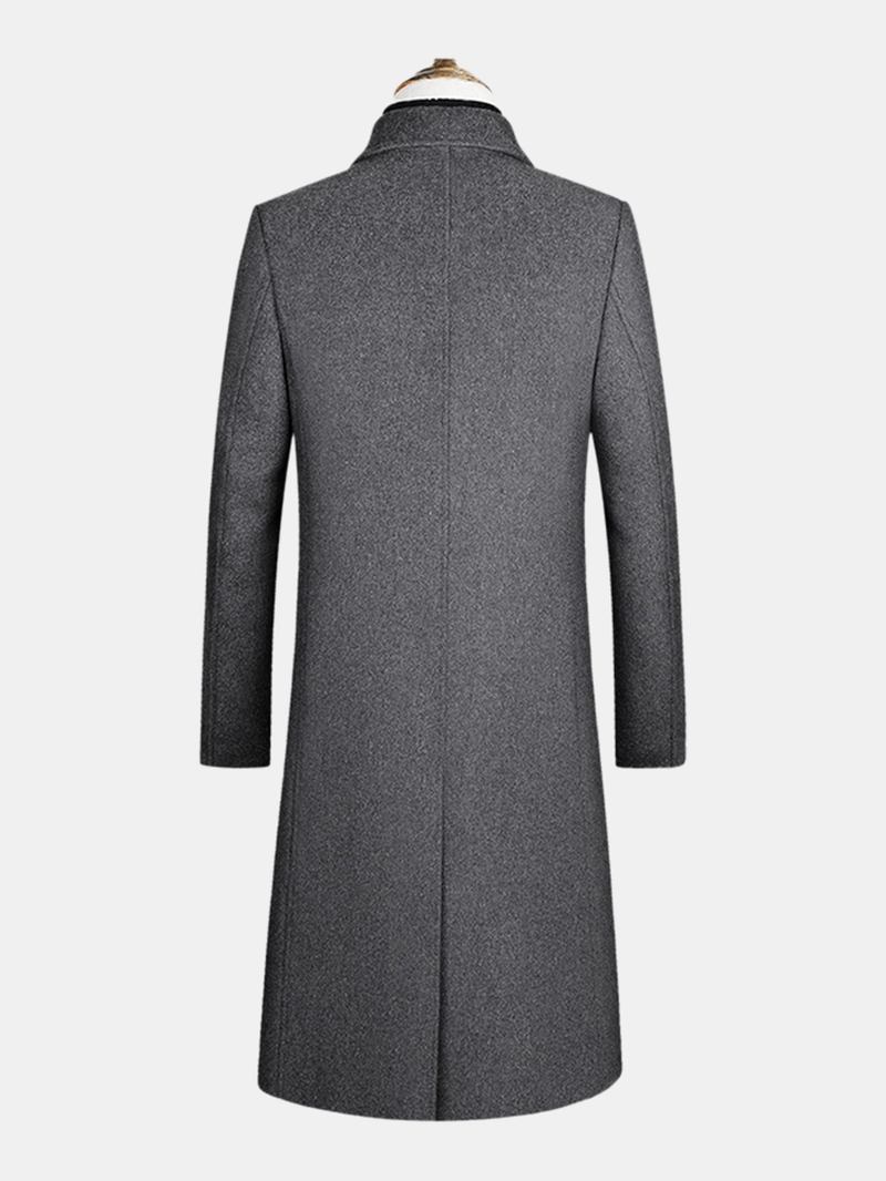 Herre Ull Enkelt-breasted Flat Krage Fritids Lange Trench Coats Med Klaff Lomme