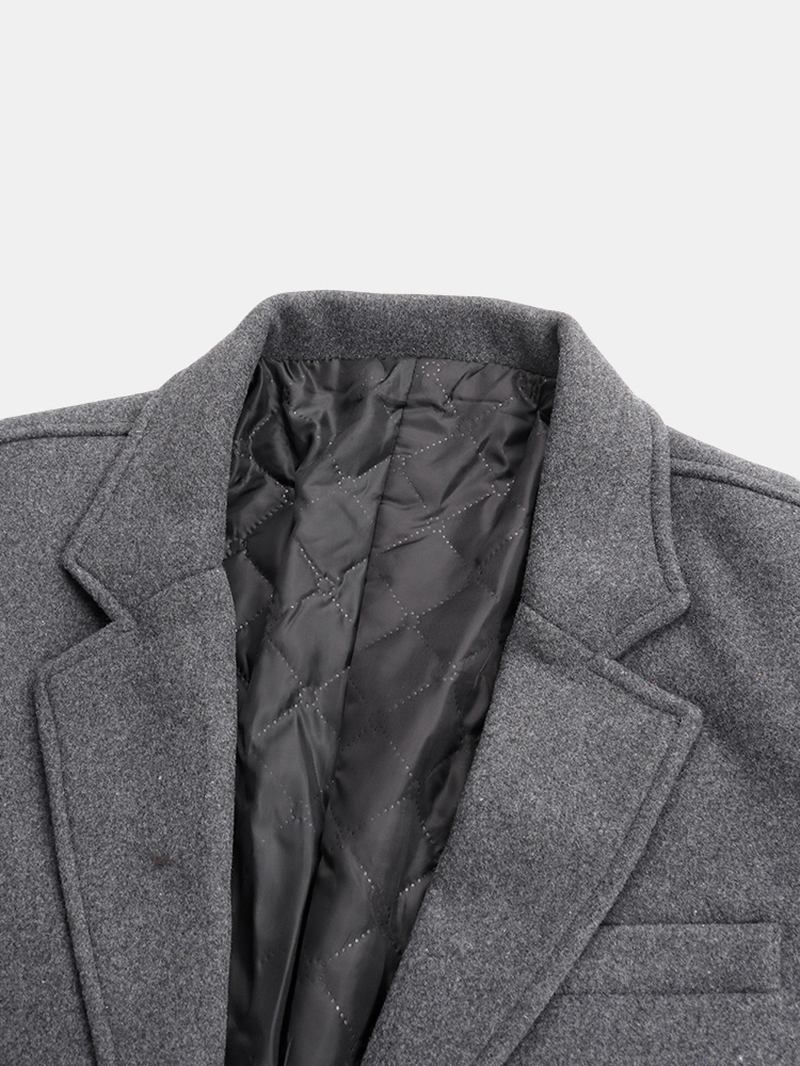 Herre Ull Enkelt-breasted Flat Krage Fritids Lange Trench Coats Med Klaff Lomme