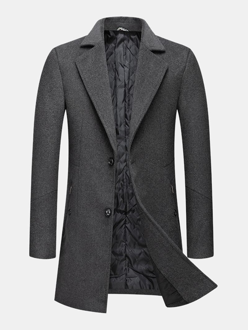 Herre Ull Enkelt-breasted Jakkeslag Lomme Mellomlang Varme Trench Coats