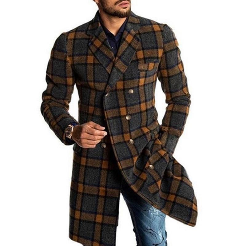 Lang Vindfrakk I Ull For Menn 2024 Houndstooth-jakke Trench Coat For Menn