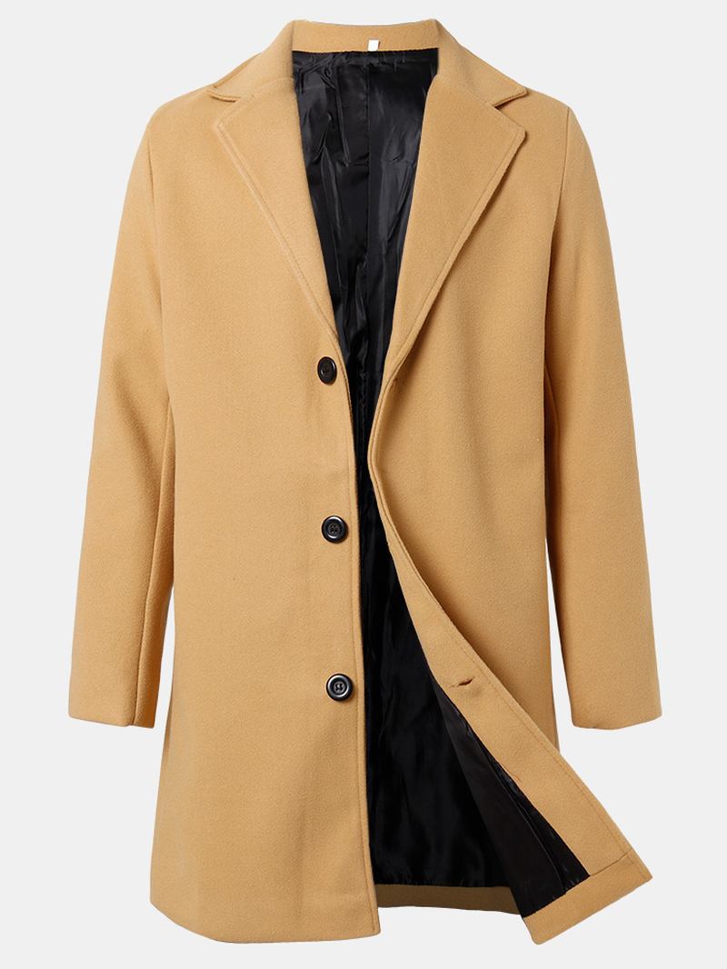 Menns Ensfargede Enkelt-breasted Mellomlange Business Warm Trench Coats