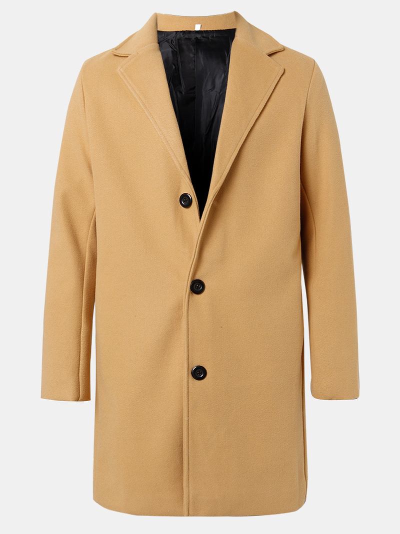 Menns Ensfargede Enkelt-breasted Mellomlange Business Warm Trench Coats